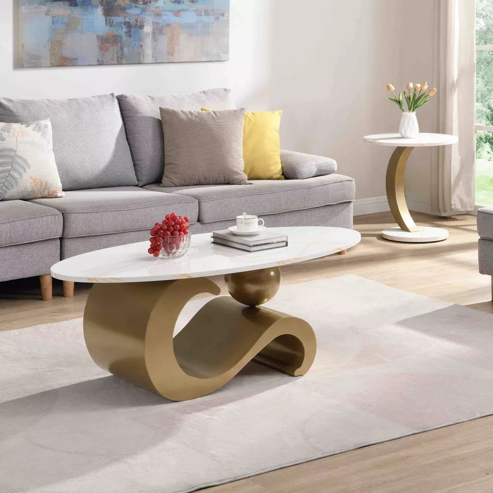 White side table with gold accents and dimensions on a white background golden 