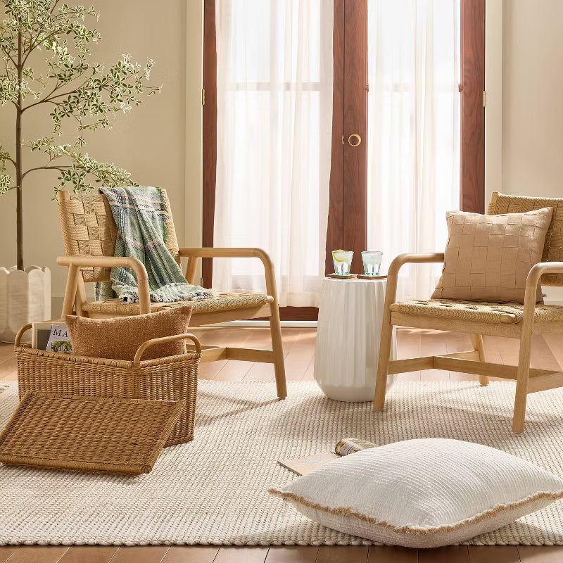 Tan Basket Weave Square Throw Pillow