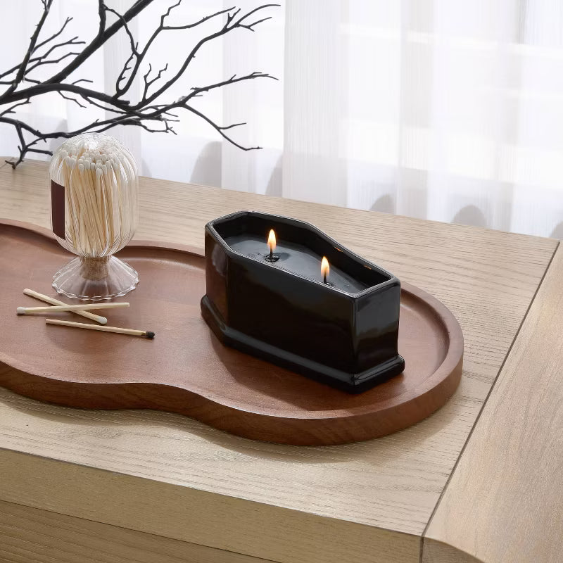 2 Wick Casket Shaped Filled Wax Candle Bourbon Casket 8oz