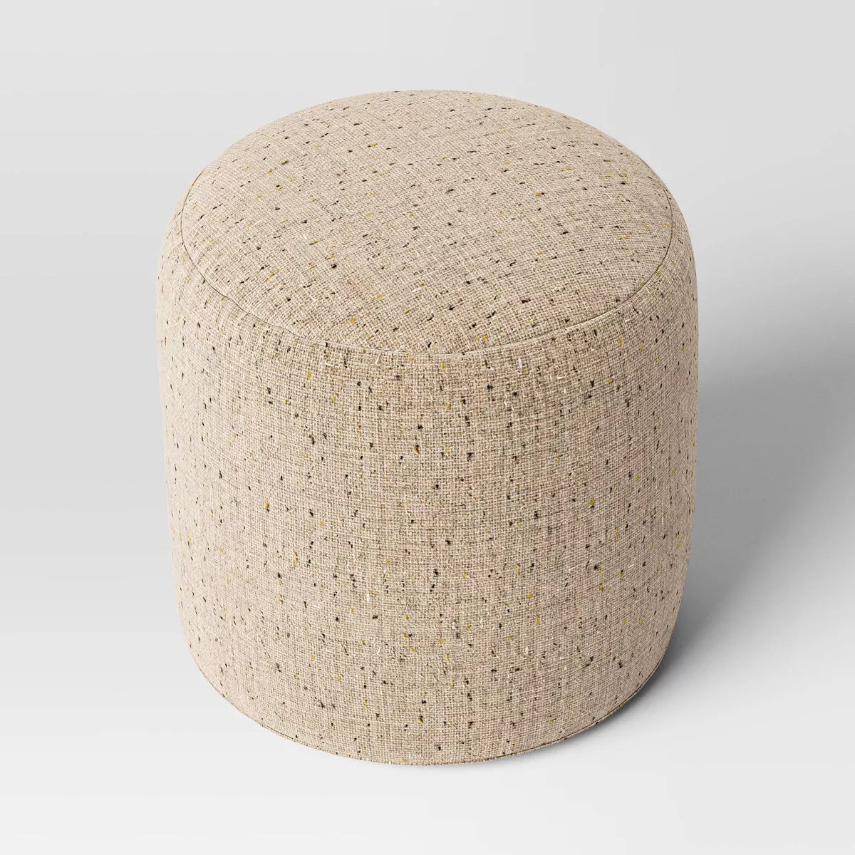 A cylindrical ottoman with dimensions of 16 inches in height and 16 inches in diameter.