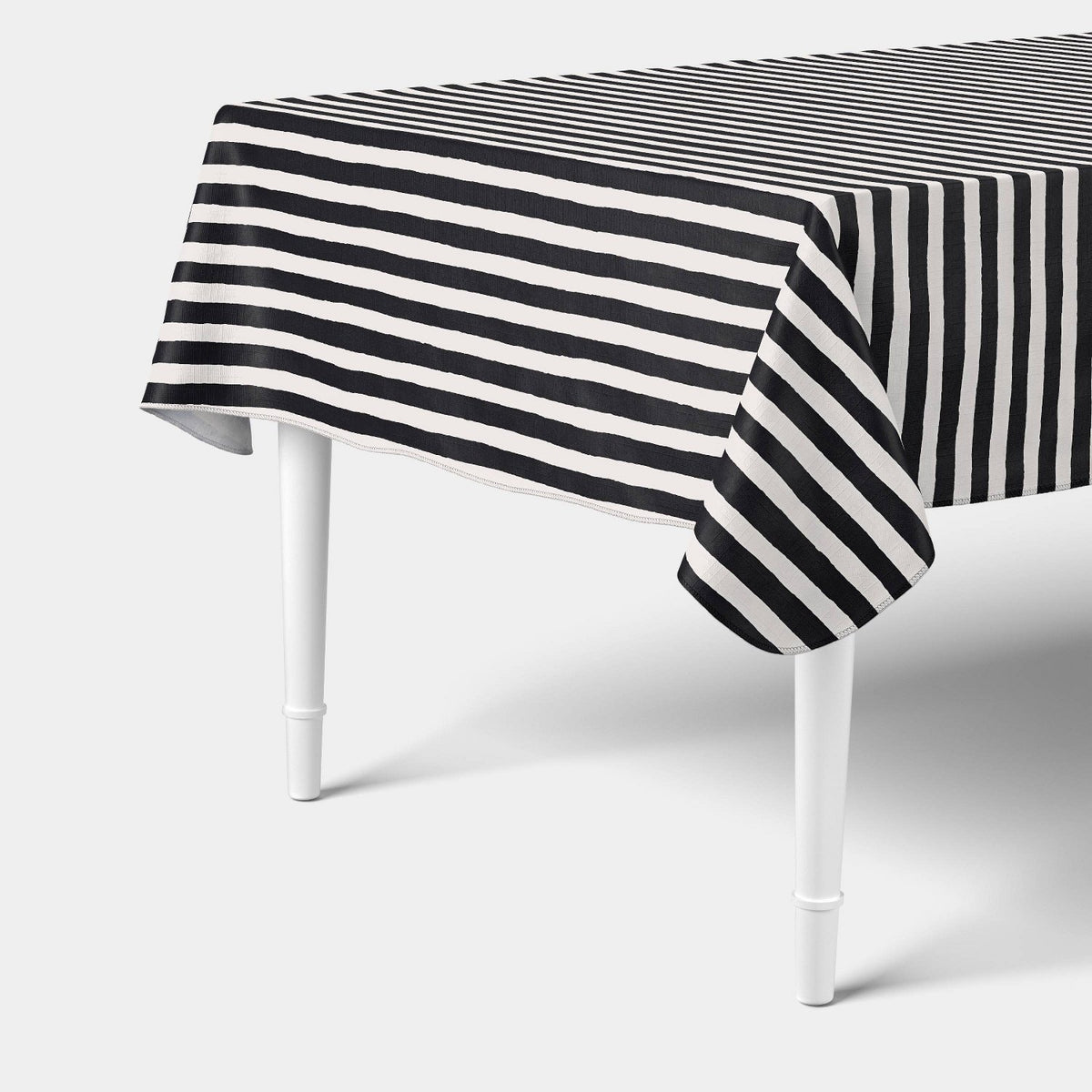 60 x 84 Inch Striped Peva Tablecloth with Black and White Awning - image 1