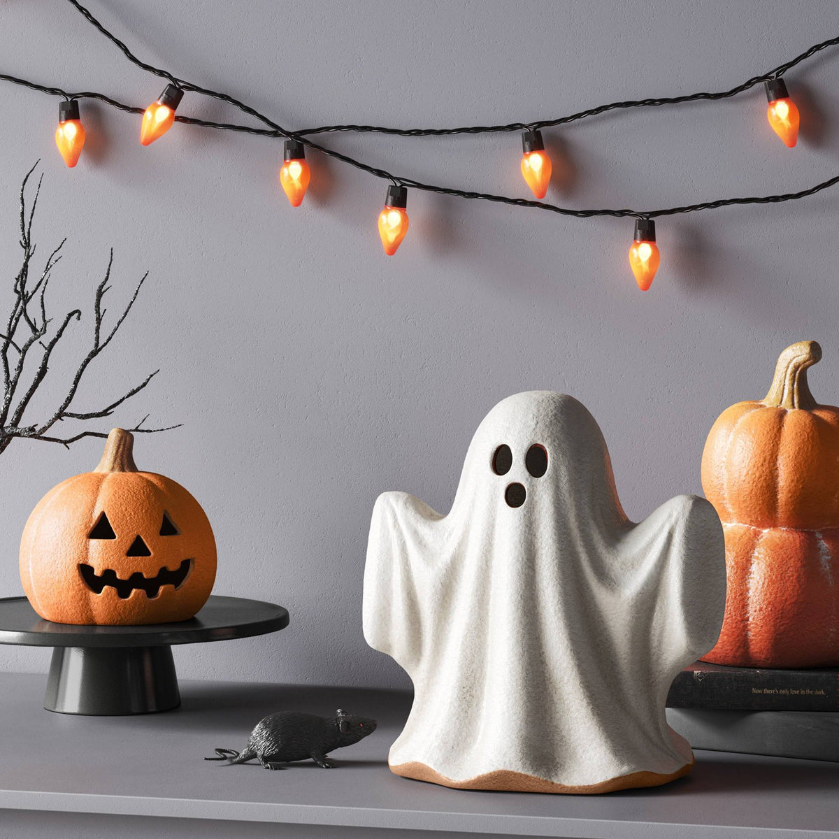 Small Terra Cotta Jack-O'-Lantern Sculpture, Orange - image 2