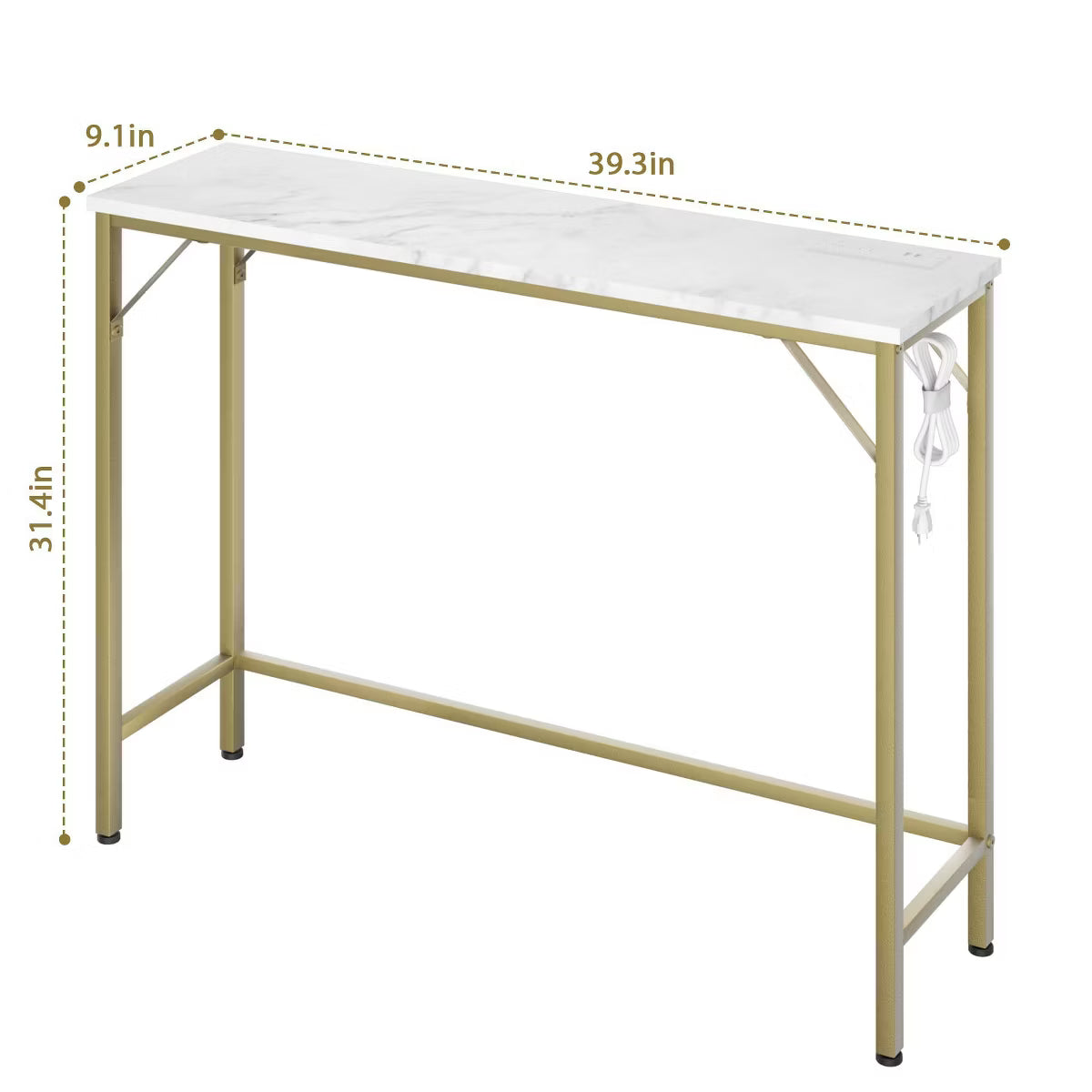Coolmee Narrow Console Table, Golden Sofa Table with Outlets, Behind Couch Table for Living Room, Hallway Table for Entryway, 1 of 8