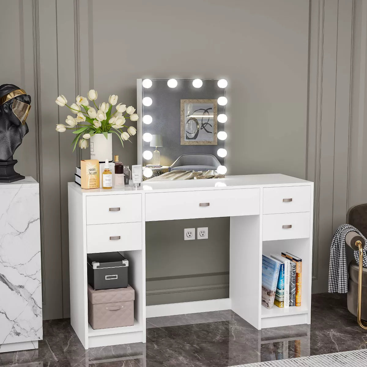 Lighted Makeup Vanity White