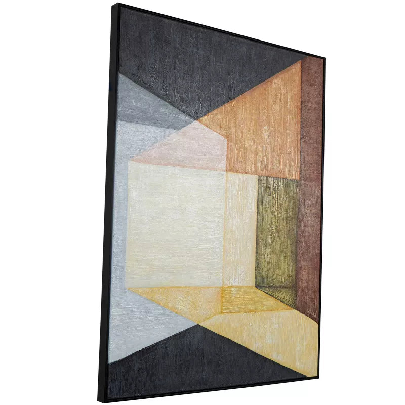 Abstract geometric art piece with a black frame on a white background