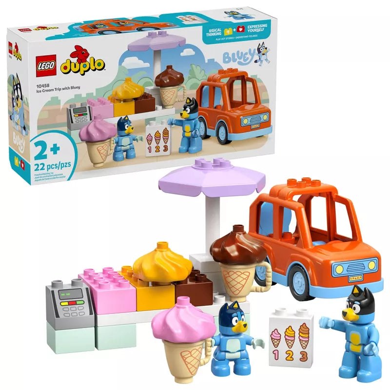 LEGO DUPLO Bluey Ice Cream Trip with Dad Building Set 10458 – Toddler Educational Pretend Play Toy with Figures and Vehicle (22 Pieces)
