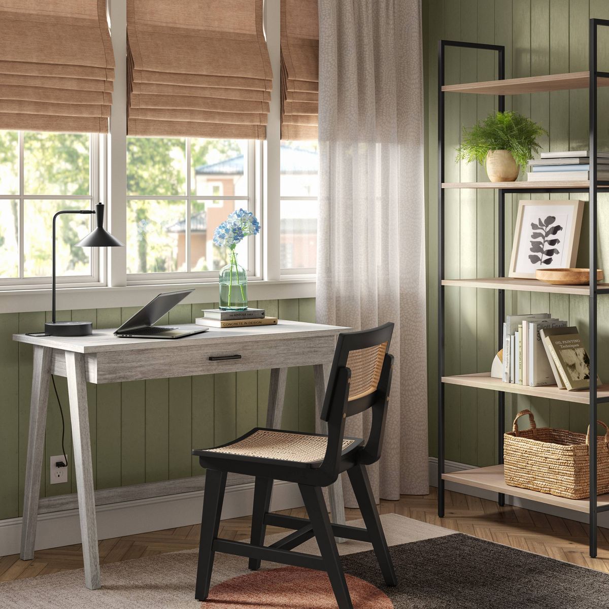 Paulo Wood Writing Desk with Drawer Off White - Threshold
