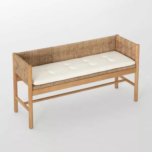 Wood Bench with Woven Back