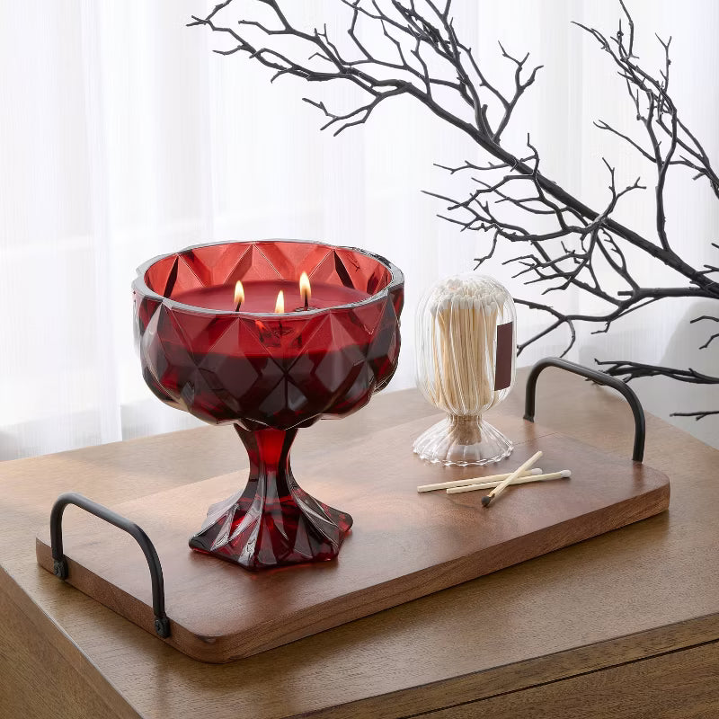 14.5oz Faceted Coup Haunt Couture Glass Filled Red Wax Candle
