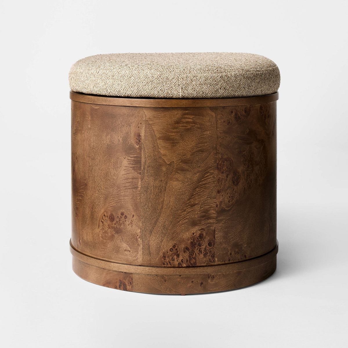 Burled Wood Upholstered Storage Ottoman Dark Brown - Threshold™
