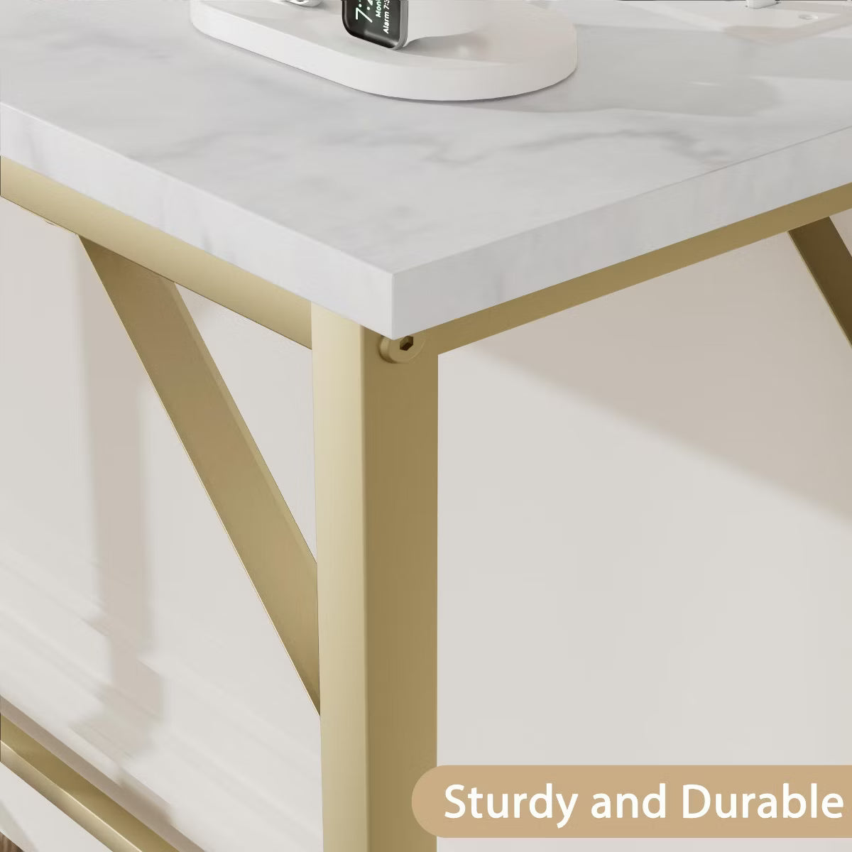 Coolmee Narrow Console Table, Golden Sofa Table with Outlets, Behind Couch Table for Living Room, Hallway Table for Entryway, 1 of 8