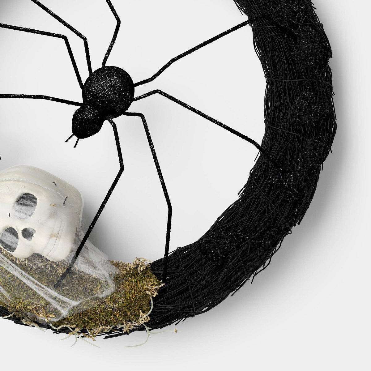 17.5 Inch Vine Base Mossy Halloween Wreath with Spider and Skull - image 3