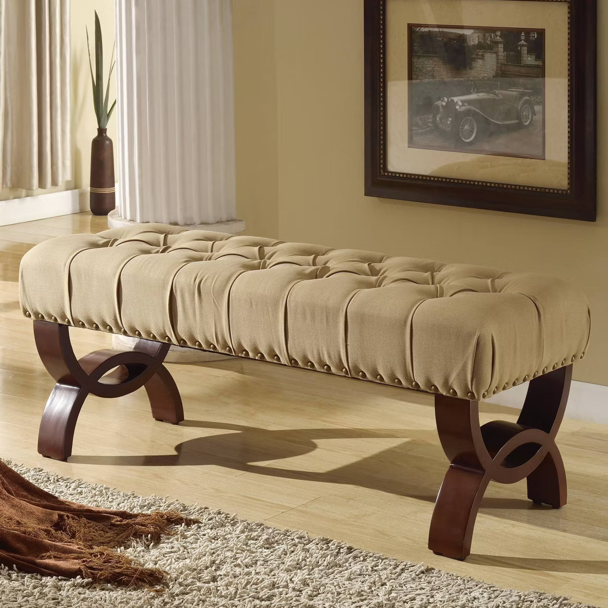 Carolina Tufted Bench with Nailhead Trim Cream