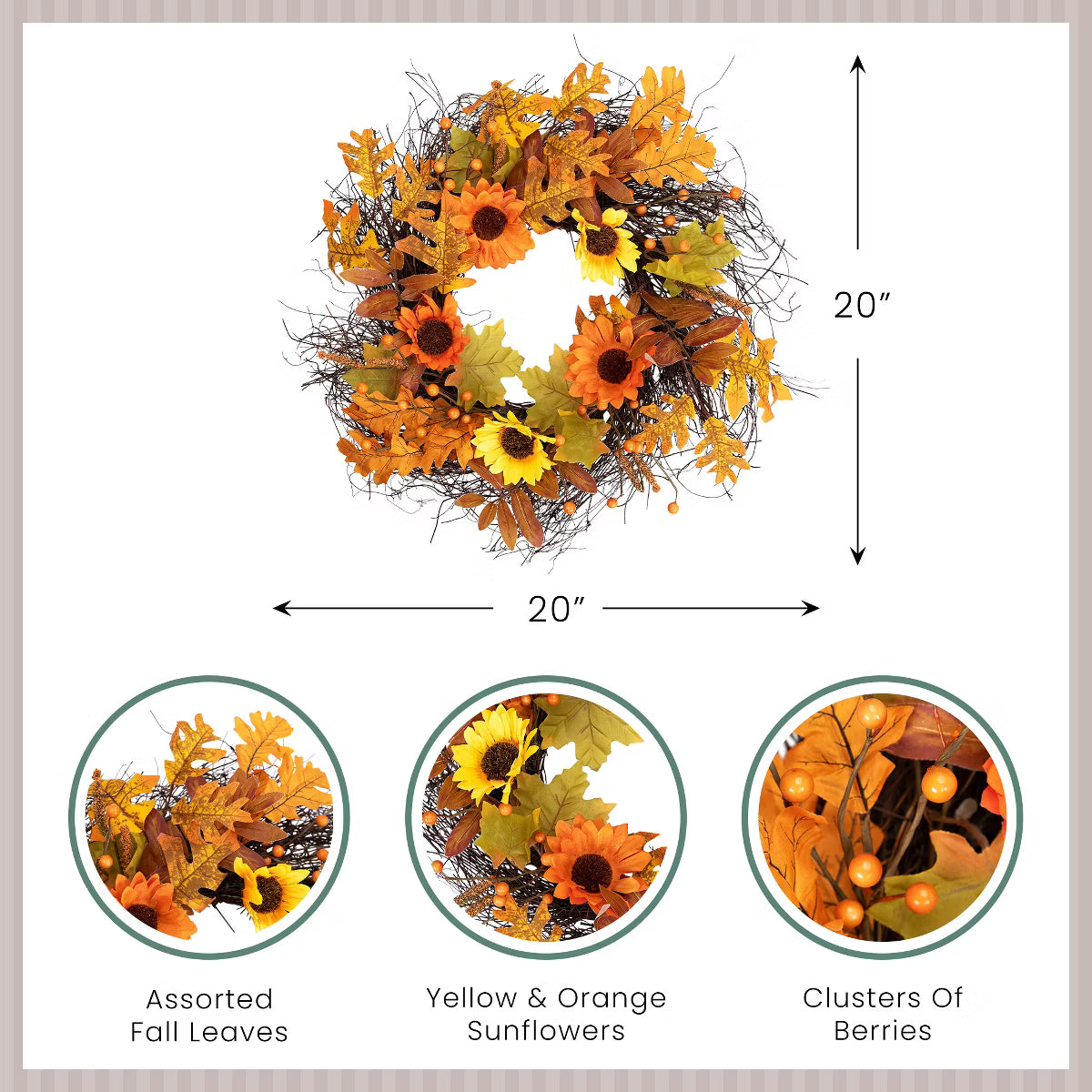 Small Artificial Fall Harvest Twig Wreath - 20"