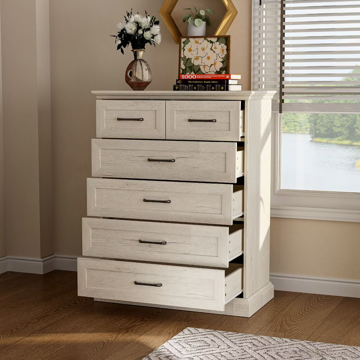 Vintage Dresser 6-Drawer Chest,2 Small Top Drawers + 4 Large Drawers