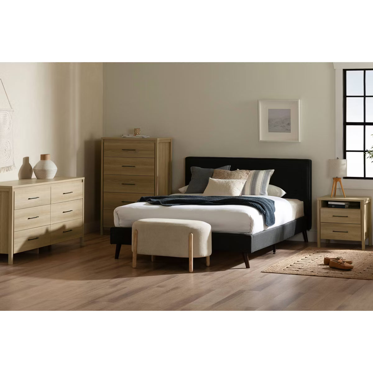 Gravity 6 Drawer Double Dresser - Natural Ash