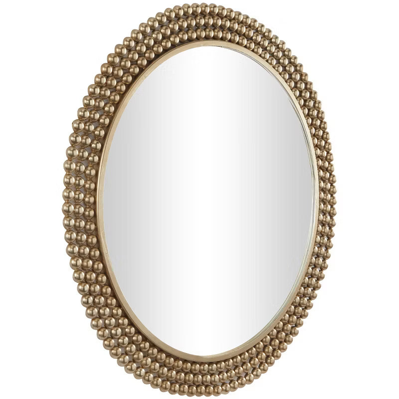 Metal Round with Beaded Detailing Wall Mirror Brass