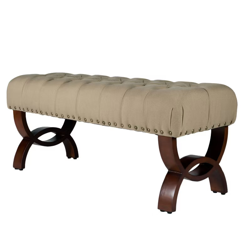 Carolina Tufted Bench with Nailhead Trim Cream