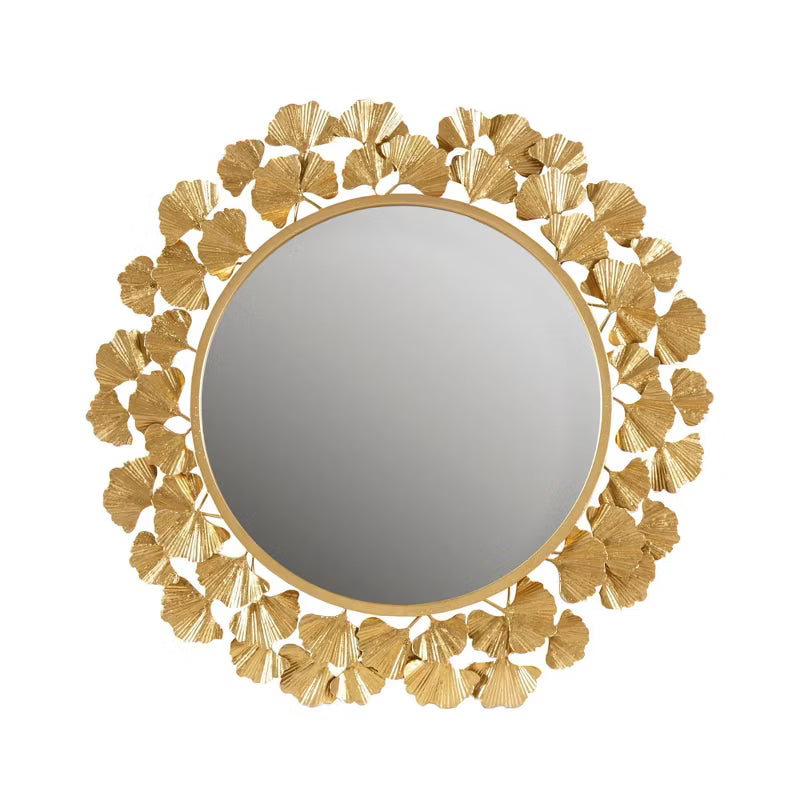 Eden Foil Ginkgo Decorative Wall Mirror Gold Luxurious Iron Frame, 30.5" Diameter, No Assembly Required