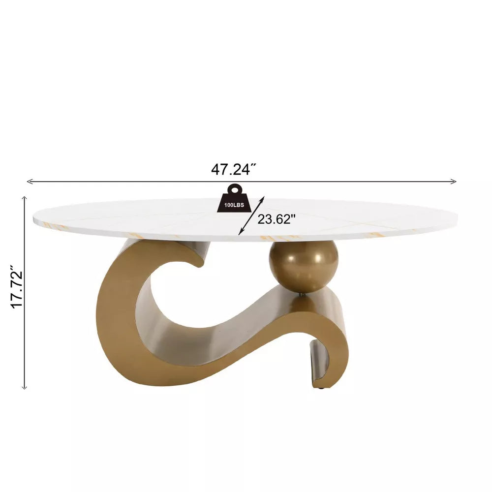 White side table with gold accents and dimensions on a white background golden 