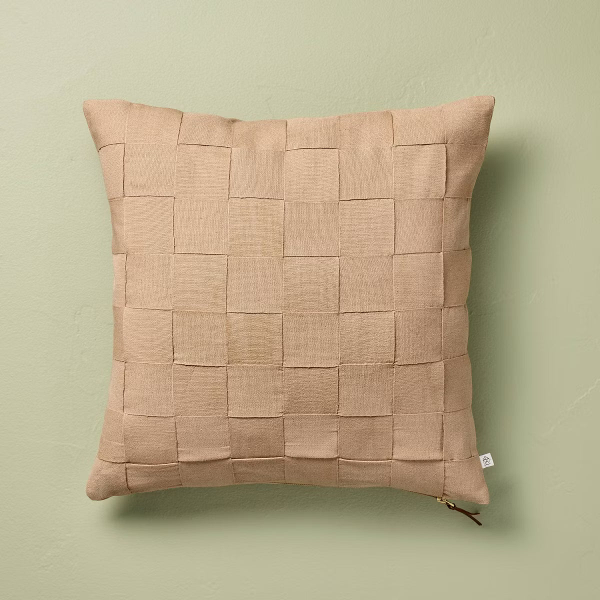 Tan Basket Weave Square Throw Pillow