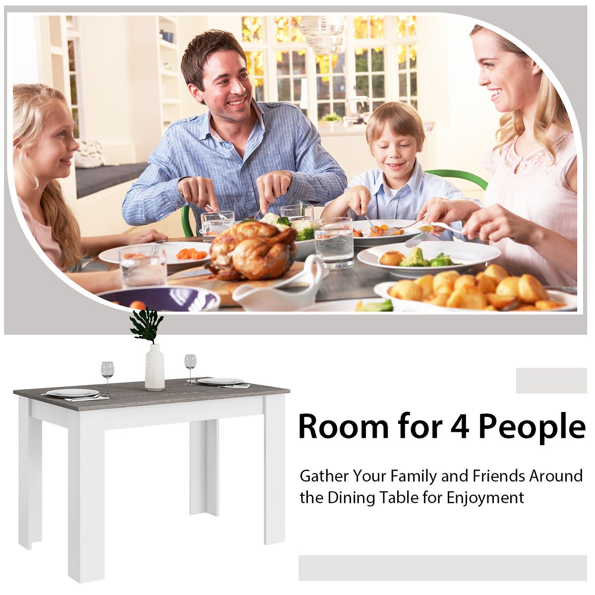 Costway Dining Table 47 Inch Dark Gray