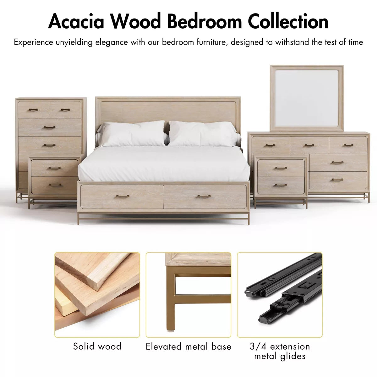 Boho 7-Drawer Double Dresser with Cedar-Lined Drawers — Mid-Century Oa