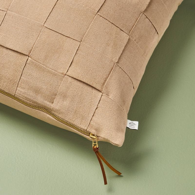 Tan Basket Weave Square Throw Pillow