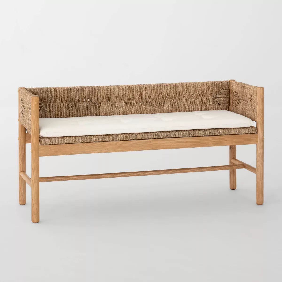 Wood Bench with Woven Back