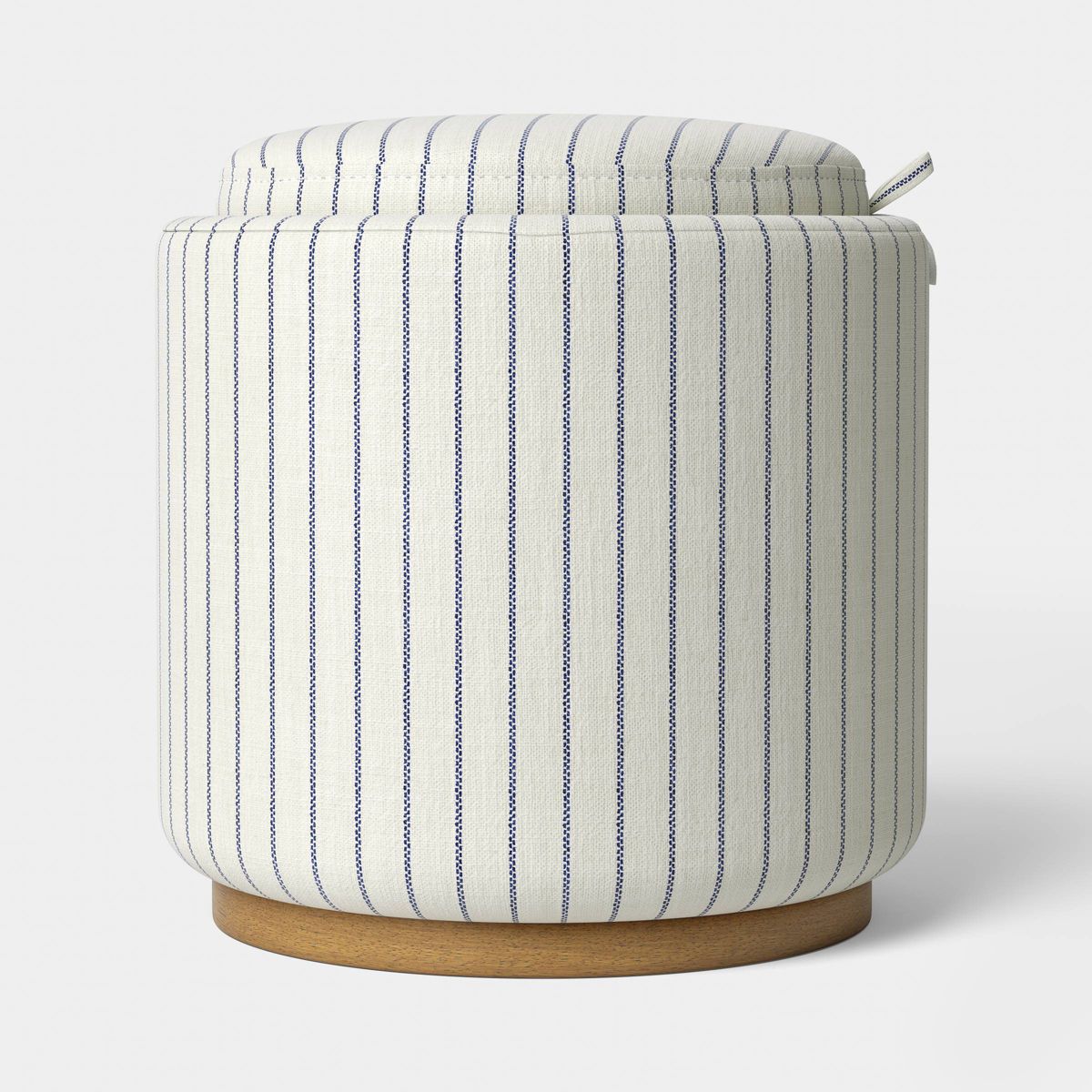 Round Upholstered Storage Ottoman Navy Stripes - Room Essentials