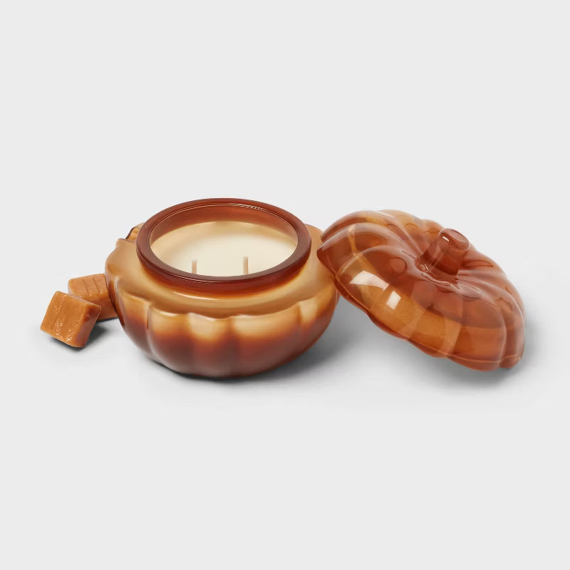 Lidded Glass Pumpkin Jar Candle Pumpkin Bourbon
