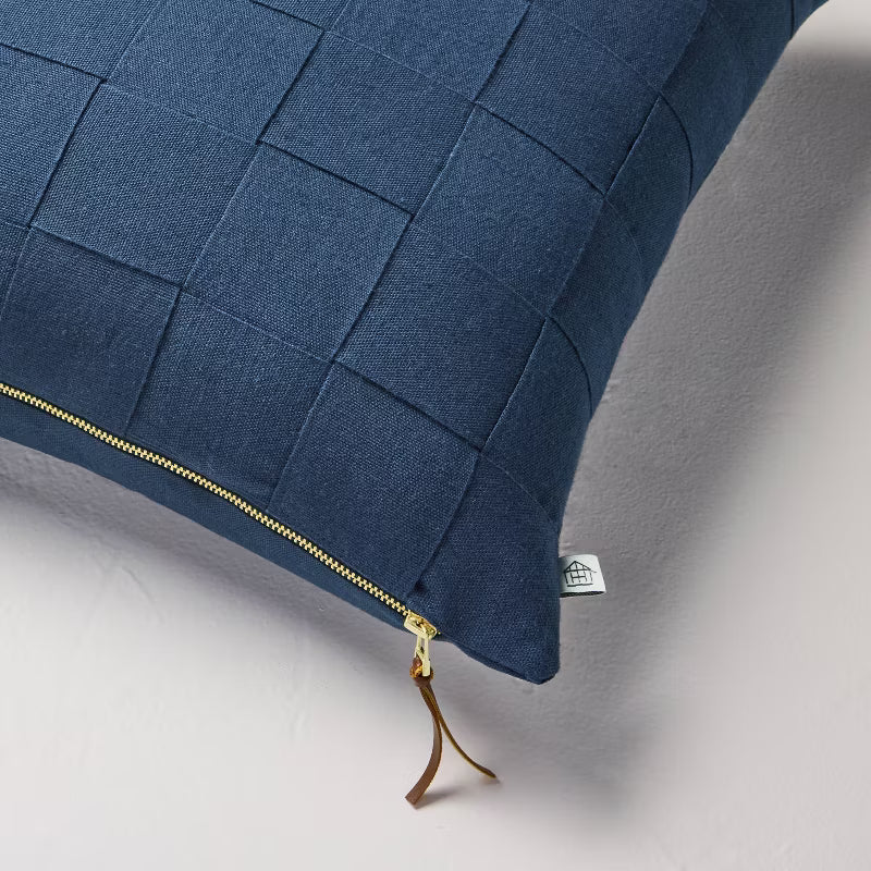 Navy Basket Weave Square Throw Pillow