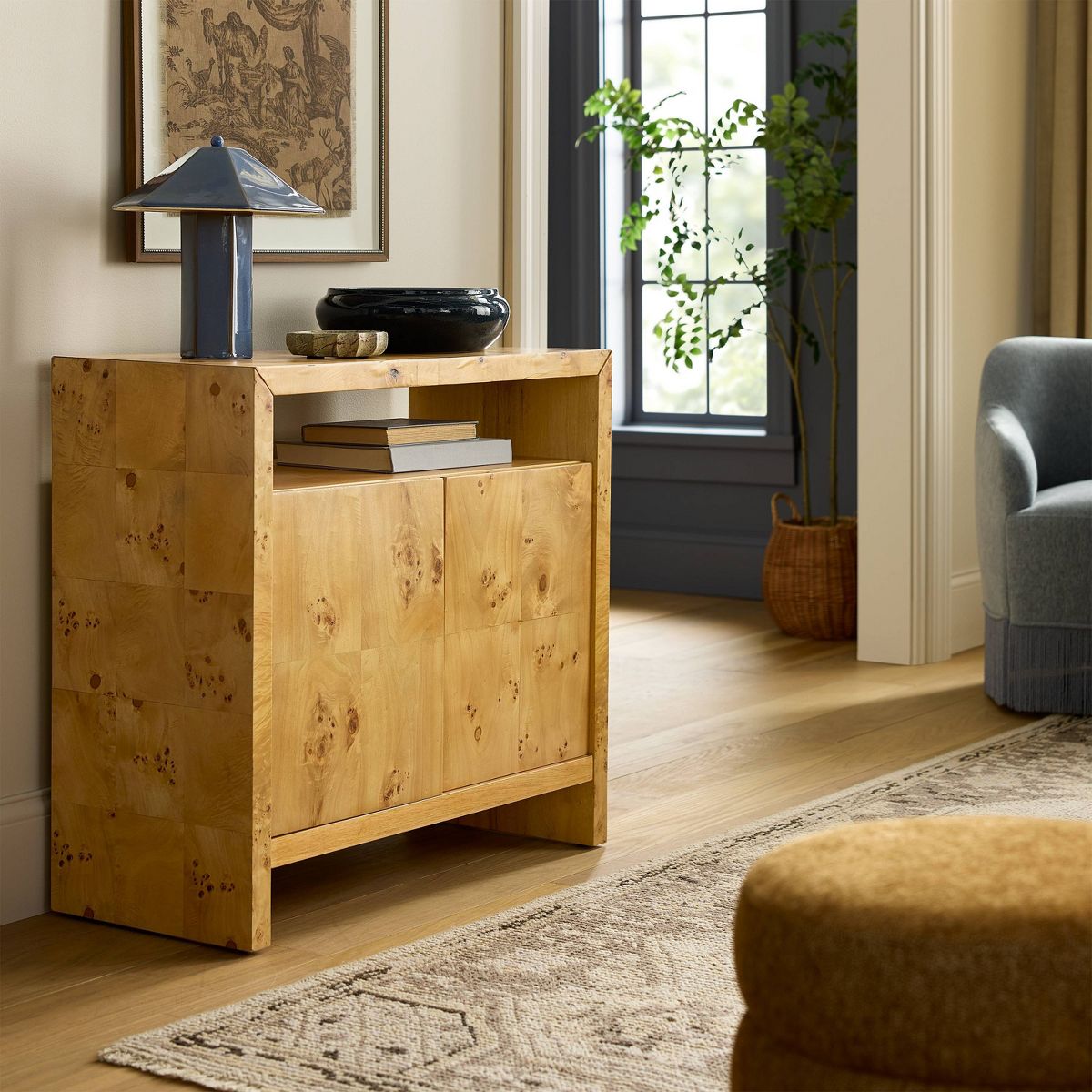 Ogden Burled Wood 2 Door Storage Cabinet Light Brown