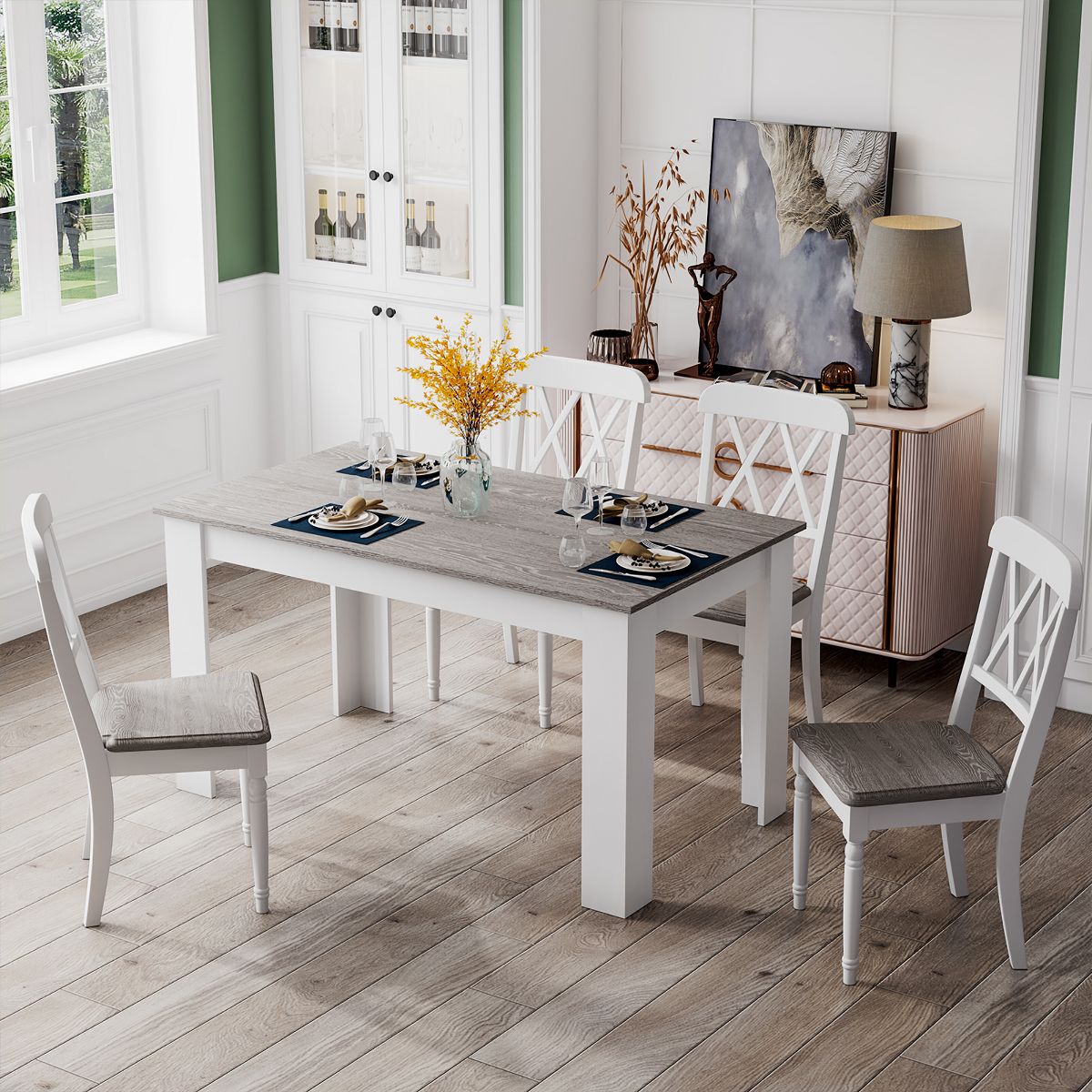 Costway Dining Table 47 Inch Kitchen Dining Table Rectangular for Small Space Dark Gray/Light Gray