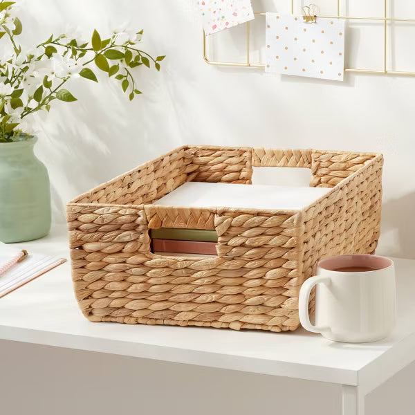 Woven Water Hyacinth Folio Bin Cube Storage, Multicolor Naturals