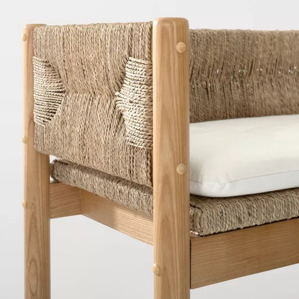 Wood Bench with Woven Back