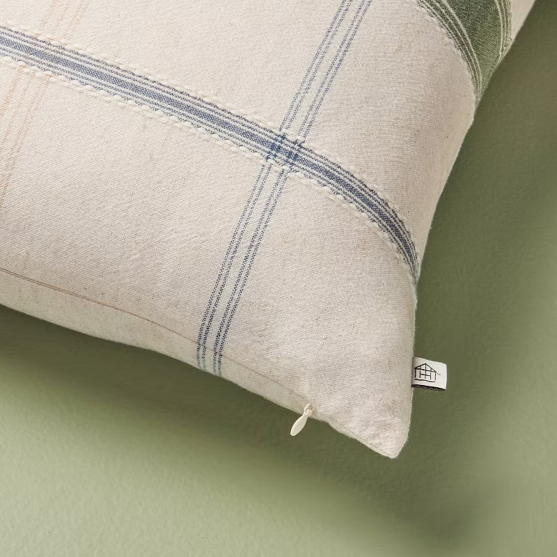 18"x18" Throw Pillow Sour Cream and Green Plaid