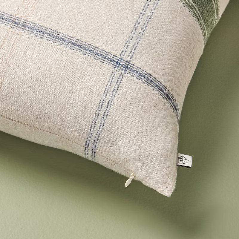 18"x18" Throw Pillow Sour Cream and Green Plaid