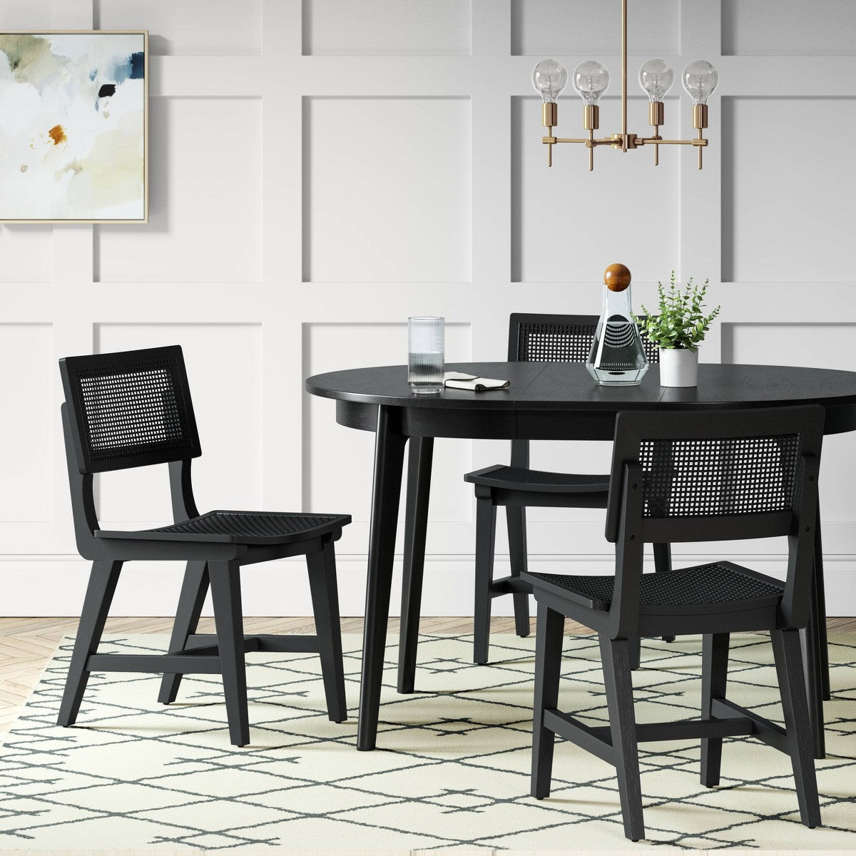 Astrid Mid-Century Round Extendable Dining Table Black