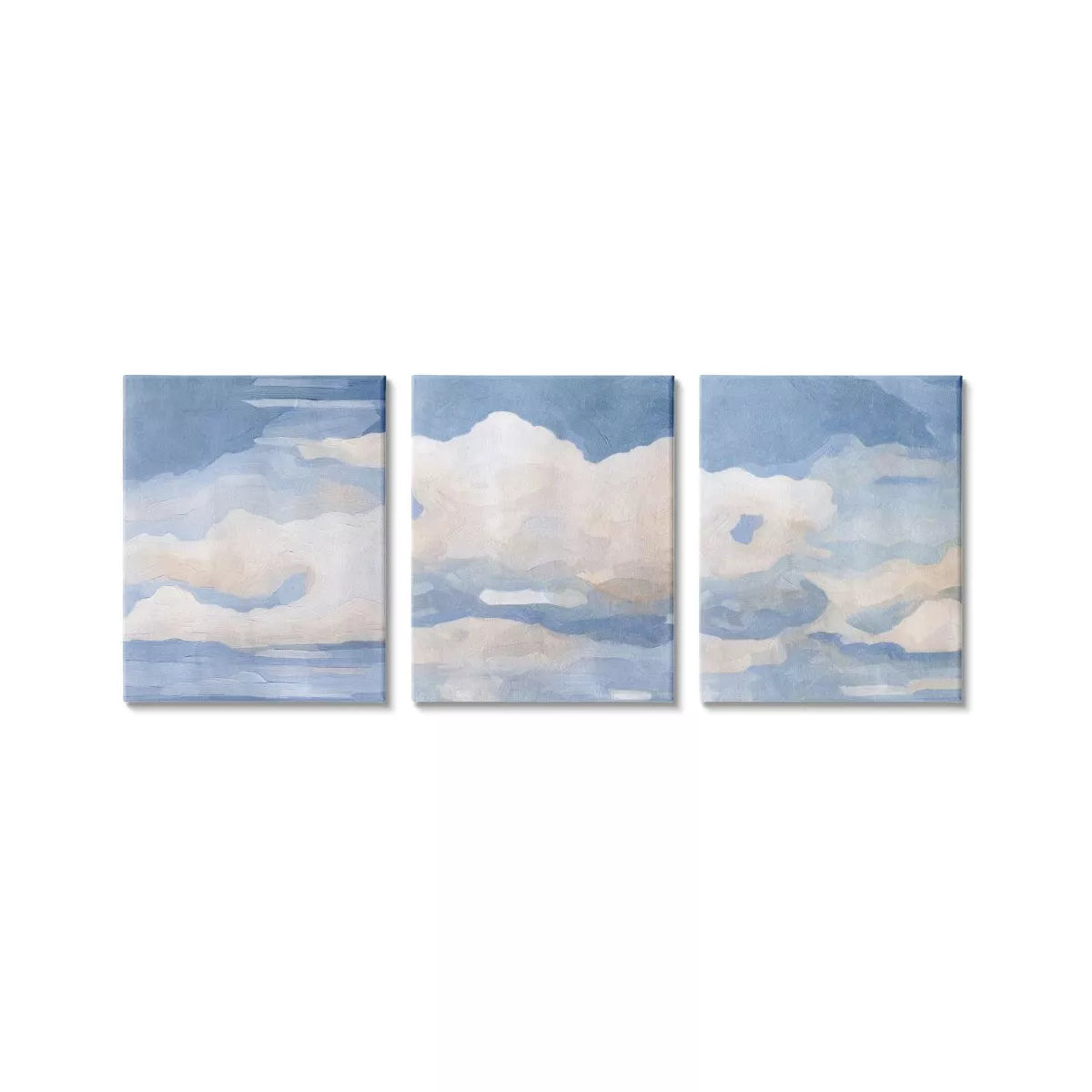 Set of three cloud-themed wall art pieces on a white background