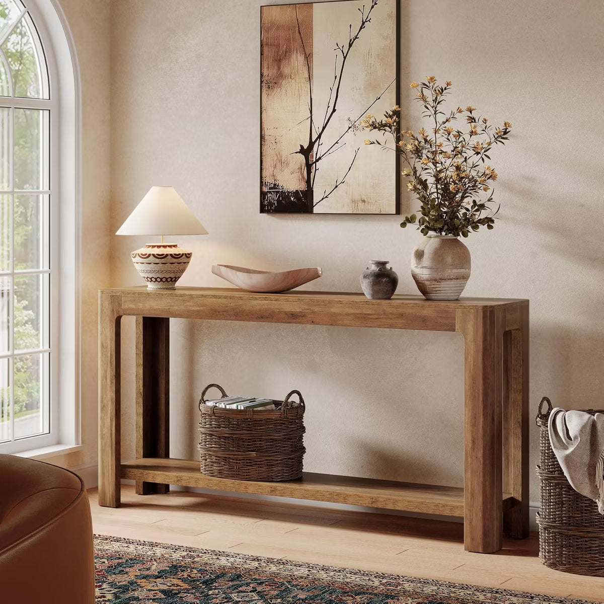 Lantine 63 Inch 2-Tier Farmhouse Narrow Console Table, Rustic Brown Accent Furniture for Entryway, Foyer, Hallway, Behind Couch., 1 of 6