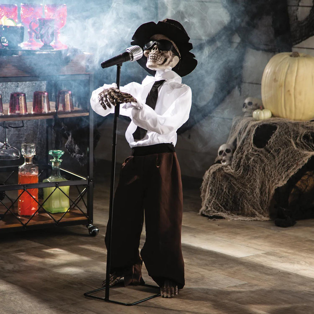 Animated Singing Skeleton Standing Halloween Decoration - 3 ft - image 1