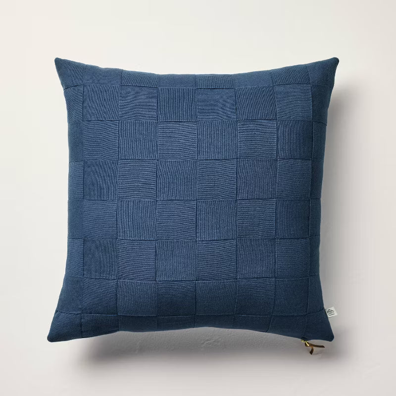 Navy Basket Weave Square Throw Pillow