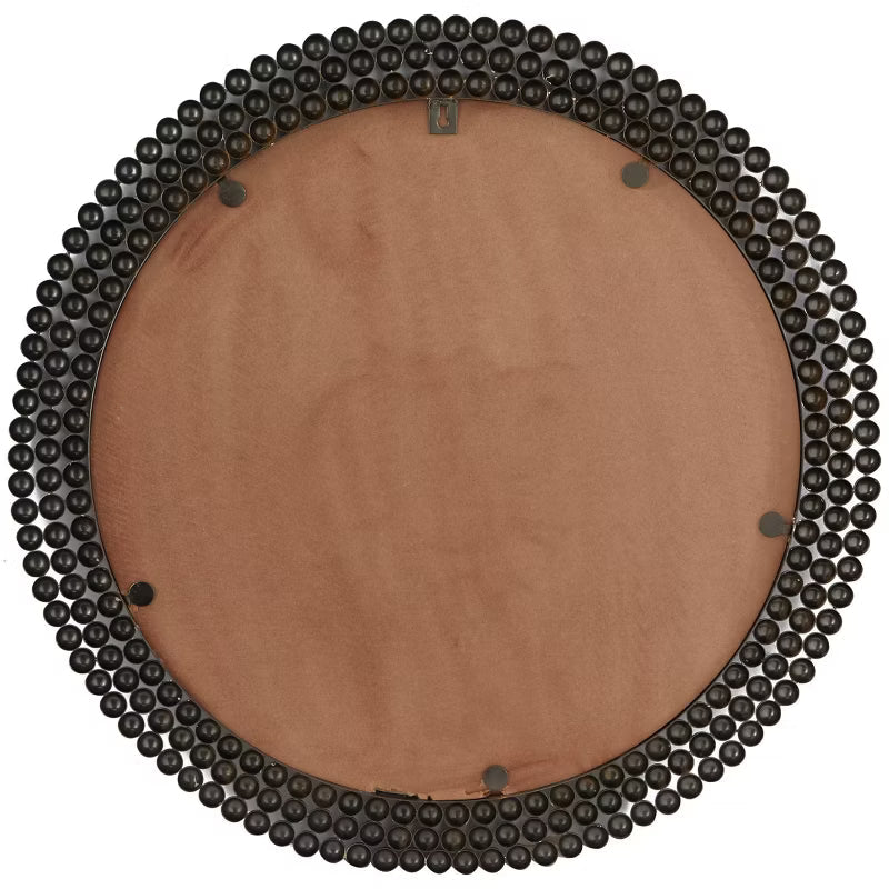 Metal Round with Beaded Detailing Wall Mirror Black
