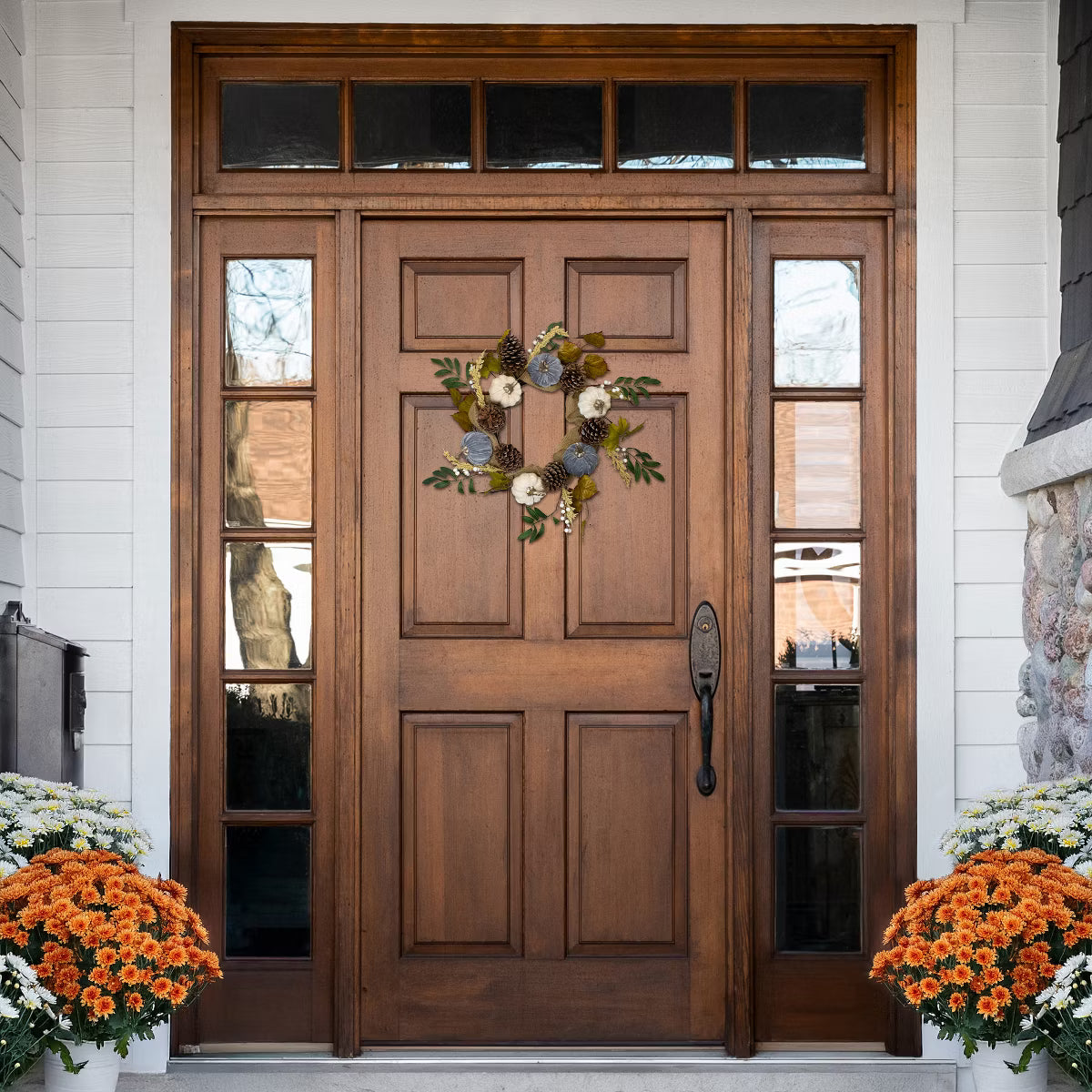 Pumpkins and Pinecones Artificial Burlap Fall Harvest Wreath