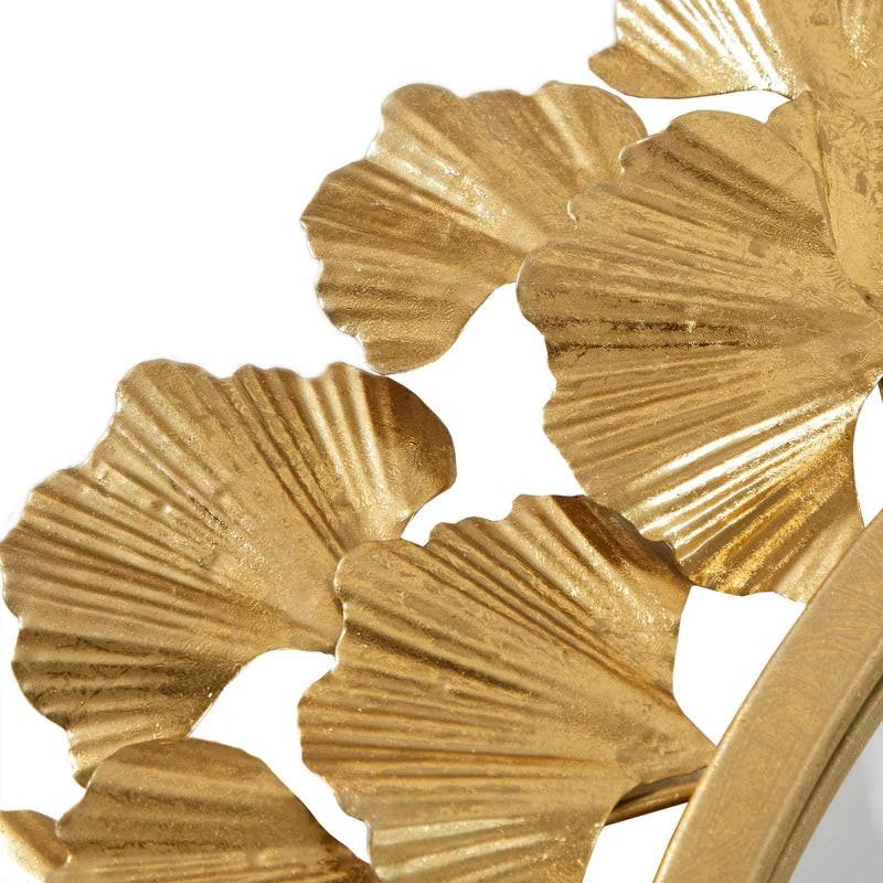 Eden Foil Ginkgo Decorative Wall Mirror Gold Luxurious Iron Frame, 30.5" Diameter, No Assembly Required