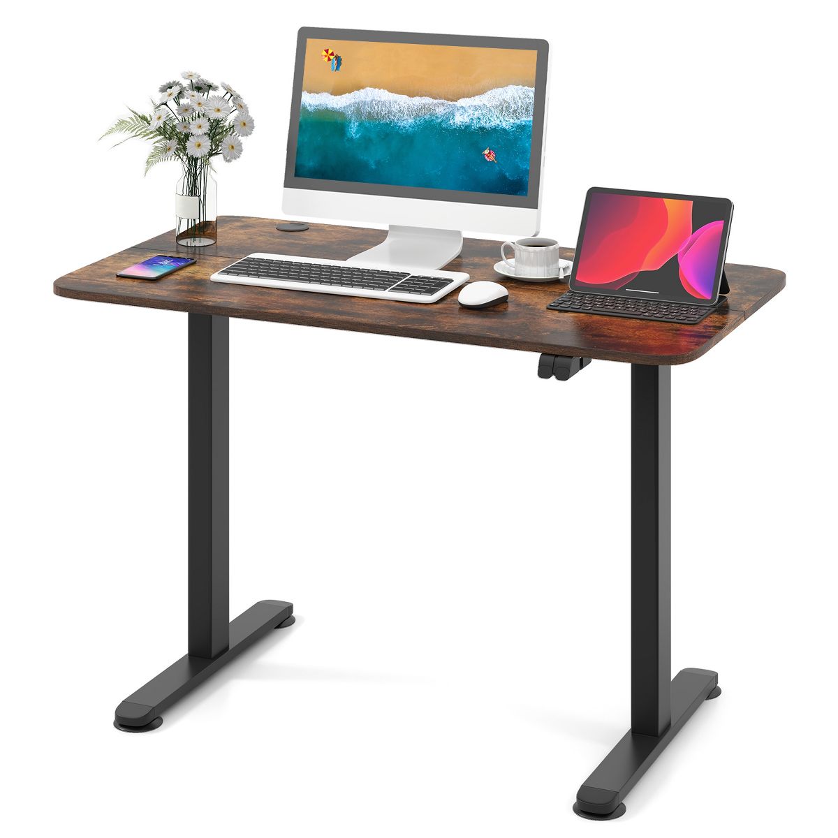 Costway Electric Standing Desk Rustic Brown