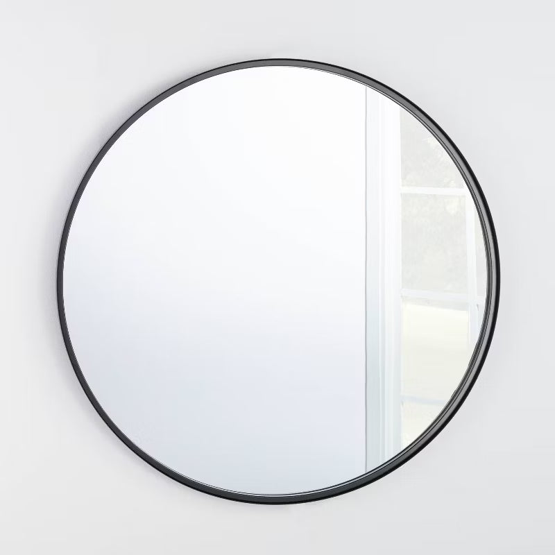 34" Round Decorative Wall Mirror Black