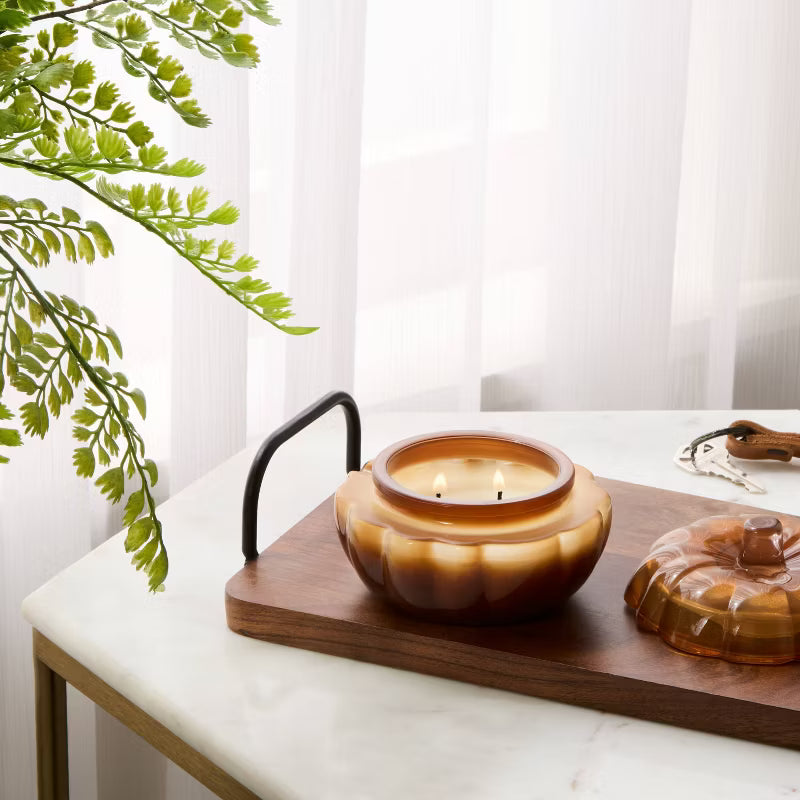 Lidded Glass Pumpkin Jar Candle Pumpkin Bourbon