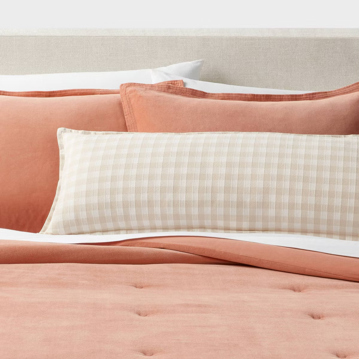 Gingham OS Oblong Dec Pillow Khaki/Ivory - Threshold™: Cotton Rectangle Lumbar Support, Indoor Use